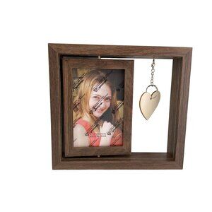 New Rustic Brown Wooden Frame With Hanging Heart Ornament set of 4